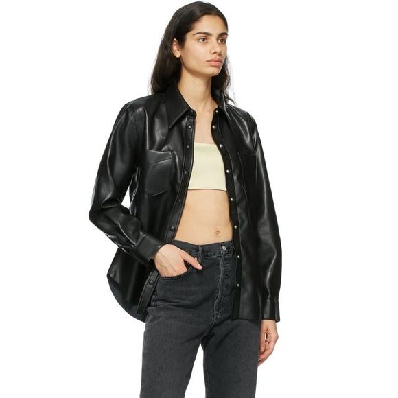 Agolde Tops - Agolde Black Paloma Vegan Leather Collared Button Up Shirt, Small